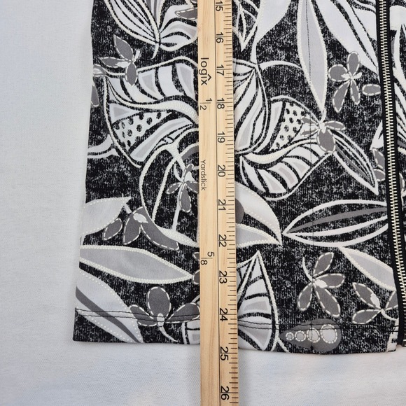 Weekends by Chicos Black White Floral Zip Front Jacket Womens Size 1 Lightweight - Picture 8 of 11